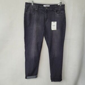 VGS Jeans Women Size 14 Black Wash Distressed Roll Up Skinny Stretch Denim Pants